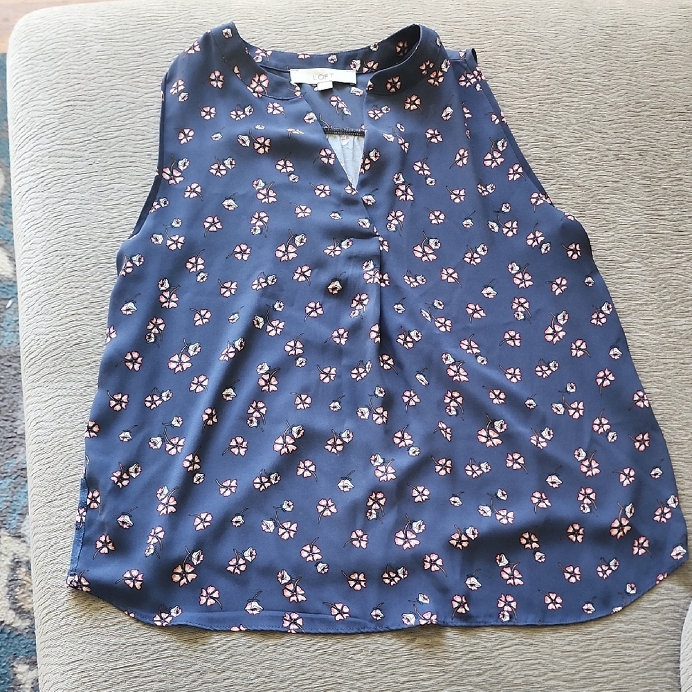 LOFT Blue Sleeveless Blouse with Mandarin Collar